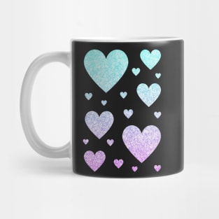 Pastel Blue and Purple Ombre Faux Glitter Hearts Mug